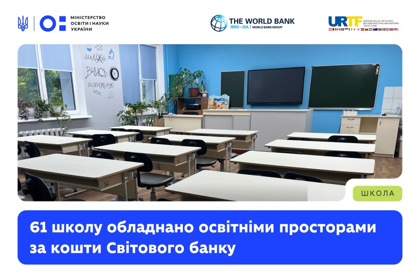 Детальніше про статтю У 61 школі в 20 областях облаштували сучасні навчальні простори за підтримки Світового банку
